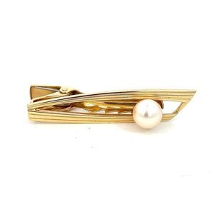 Mikimoto Estate Akoya Pearl Tie Clip 45 mm 14k Y Gold 7.70 mm M369